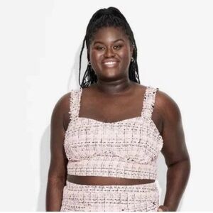 Wild Fable Tweed Boucle Crop Tank Top Womens XL Pink Textured Sleeveless NWT